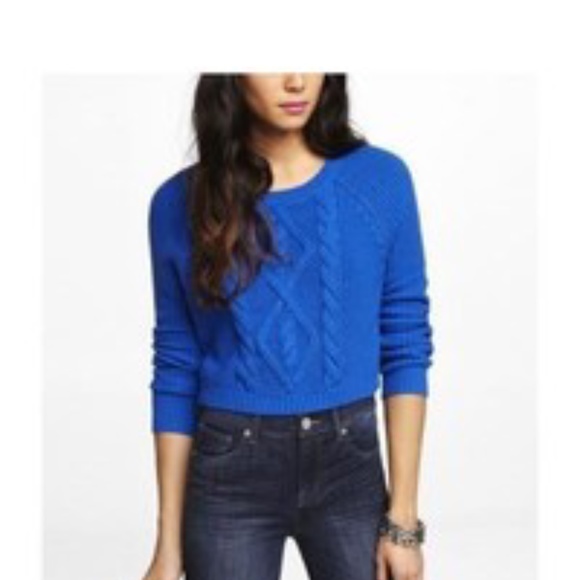 Express blue cropped cable knit sweater - Picture 2 of 5
